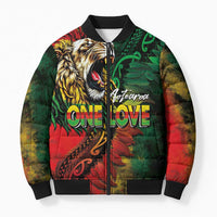 Aotearoa One Love Bomber Puffer Jacket Reggae Lion with Kakahu Huruhuru