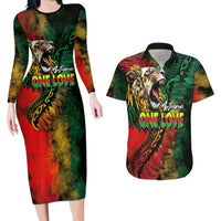 Aotearoa One Love Couples Matching Long Sleeve Bodycon Dress and Hawaiian Shirt Reggae Lion with Kakahu Huruhuru LT03 Black - Polynesian Pride