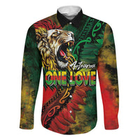 Aotearoa One Love Family Matching Mermaid Dress and Hawaiian Shirt Reggae Lion with Kakahu Huruhuru LT03 Dad's Shirt - Long Sleeve Black - Polynesian Pride