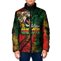 Aotearoa One Love Padded Jacket Reggae Lion with Kakahu Huruhuru