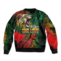 Aotearoa One Love Sleeve Zip Bomber Jacket Reggae Lion with Kakahu Huruhuru