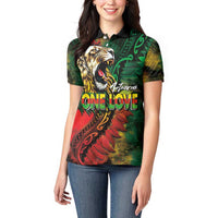 Aotearoa One Love Women Polo Shirt Reggae Lion with Kakahu Huruhuru