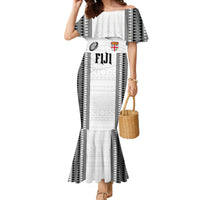 Fiji Rugby Warriors Family Matching Mermaid Dress and Hawaiian Shirt Masi Tribal Pattern Go Champion 2024 LT03 Mom's Dress White - Polynesian Pride
