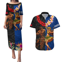 Hawaii and Samoa Together Couples Matching Puletasi and Hawaiian Shirt Samoan Warrior and Beauty Hula Girl LT03 Black - Polynesian Pride