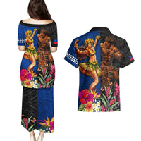 Hawaii and Samoa Together Couples Matching Puletasi and Hawaiian Shirt Samoan Warrior and Beauty Hula Girl LT03 - Polynesian Pride
