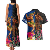 Hawaii and Samoa Together Couples Matching Tank Maxi Dress and Hawaiian Shirt Samoan Warrior and Beauty Hula Girl LT03 - Polynesian Pride
