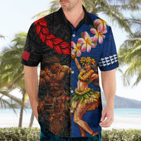 Hawaii and Samoa Together Hawaiian Shirt Samoan Warrior and Beauty Hula Girl LT03 - Polynesian Pride