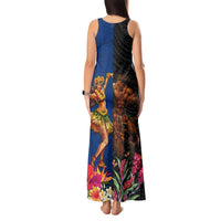 Hawaii and Samoa Together Tank Maxi Dress Samoan Warrior and Beauty Hula Girl