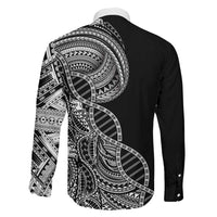 Samoan DNA Art Tattoo Family Matching Long Sleeve Bodycon Dress and Hawaiian Shirt Polynesian Pattern Black Color LT03 - Polynesian Pride