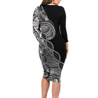 Samoan DNA Art Tattoo Family Matching Long Sleeve Bodycon Dress and Hawaiian Shirt Polynesian Pattern Black Color LT03 - Polynesian Pride