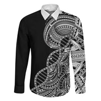 Samoan DNA Art Tattoo Family Matching Off Shoulder Maxi Dress and Hawaiian Shirt Polynesian Pattern Black Color