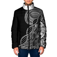 Samoan DNA Art Tattoo Padded Jacket Polynesian Pattern Black Color