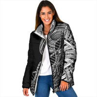 Samoan DNA Art Tattoo Padded Jacket Polynesian Pattern Black Color