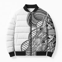 Samoan DNA Art Tattoo Bomber Puffer Jacket Polynesian Pattern White Color