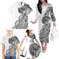 Samoan DNA Art Tattoo Family Matching Off The Shoulder Long Sleeve Dress and Hawaiian Shirt Polynesian Pattern White Color LT03 - Polynesian Pride