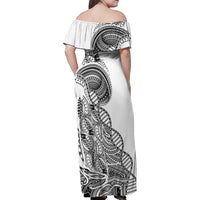 Samoan DNA Art Tattoo Family Matching Off Shoulder Maxi Dress and Hawaiian Shirt Polynesian Pattern White Color