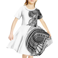 Samoan DNA Art Tattoo Kid Short Sleeve Dress Polynesian Pattern White Color