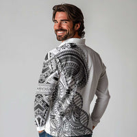 Samoan DNA Art Tattoo Long Sleeve Polo Shirt Polynesian Pattern White Color