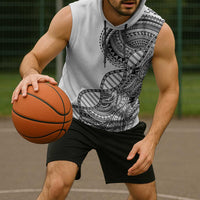 Samoan DNA Art Tattoo Sleeveless Hoodie Polynesian Pattern White Color