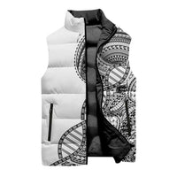 Samoan DNA Art Tattoo Sleeveless Puffer Jacket Polynesian Pattern White Color