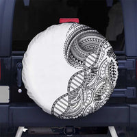 Samoan DNA Art Tattoo Spare Tire Cover Polynesian Pattern White Color