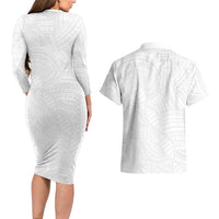 Samoan DNA Art Tattoo Couples Matching Long Sleeve Bodycon Dress and Hawaiian Shirt Polynesian Pattern All White