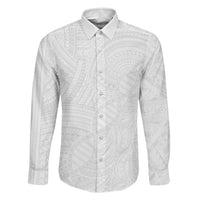 Samoan DNA Art Tattoo Family Matching Short Sleeve Bodycon Dress and Hawaiian Shirt Polynesian Pattern All White LT03 Dad's Shirt - Long Sleeve White - Polynesian Pride