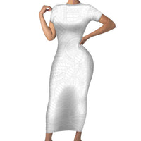 Samoan DNA Art Tattoo Family Matching Short Sleeve Bodycon Dress and Hawaiian Shirt Polynesian Pattern All White LT03 Mom's Dress White - Polynesian Pride