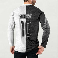 Custom New Zealand Football Button Sweatshirt Silver Fern and Maori Tribal Black White Half Sporty Style LT03 - Polynesian Pride