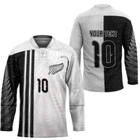 Custom New Zealand Football Hockey Jersey Silver Fern and Maori Tribal Black White Half Sporty Style LT03 - Polynesian Pride