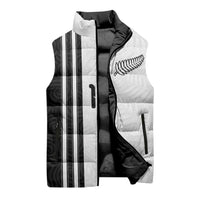Custom New Zealand Football Sleeveless Puffer Jacket Silver Fern and Maori Tribal Black White Half Sporty Style LT03 - Polynesian Pride