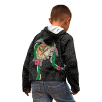 Hawaii Pikake and Maile Lei Kid Hoodie Honu Polynesian Pattern Black Color