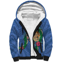 Hawaii Pikake and Maile Lei Sherpa Hoodie Honu Polynesian Pattern Blue Color LT03 Unisex Blue - Polynesian Pride