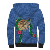 Hawaii Pikake and Maile Lei Sherpa Hoodie Honu Polynesian Pattern Blue Color LT03 - Polynesian Pride