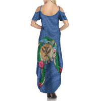 Hawaii Pikake and Maile Lei Summer Maxi Dress Honu Polynesian Pattern Blue Color LT03 - Polynesian Pride
