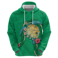 Hawaii Pikake and Maile Lei Hoodie Honu Polynesian Pattern Green Color