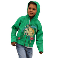 Hawaii Pikake and Maile Lei Kid Hoodie Honu Polynesian Pattern Green Color