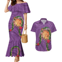 Hawaii Pikake and Maile Lei Couples Matching Mermaid Dress and Hawaiian Shirt Honu Polynesian Pattern Pink Color LT03 Pink - Polynesian Pride