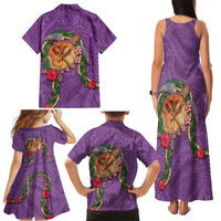 Hawaii Pikake and Maile Lei Family Matching Tank Maxi Dress and Hawaiian Shirt Honu Polynesian Pattern Pink Color