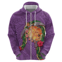 Hawaii Pikake and Maile Lei Zip Hoodie Honu Polynesian Pattern Pink Color