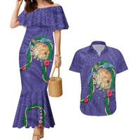 Hawaii Pikake and Maile Lei Couples Matching Mermaid Dress and Hawaiian Shirt Honu Polynesian Pattern Purple Color LT03 Purple - Polynesian Pride