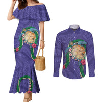 Hawaii Pikake and Maile Lei Couples Matching Mermaid Dress and Long Sleeve Button Shirt Honu Polynesian Pattern Purple Color LT03 Purple - Polynesian Pride