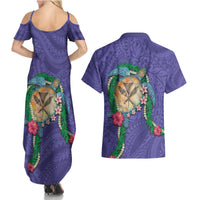 Hawaii Pikake and Maile Lei Couples Matching Summer Maxi Dress and Hawaiian Shirt Honu Polynesian Pattern Purple Color LT03 - Polynesian Pride