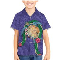 Hawaii Pikake and Maile Lei Family Matching Mermaid Dress and Hawaiian Shirt Honu Polynesian Pattern Purple Color