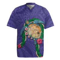 Hawaii Pikake and Maile Lei Rugby Jersey Honu Polynesian Pattern Purple Color