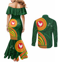 Manu'a Cession Day Couples Matching Mermaid Dress and Long Sleeve Button Shirt Polynesian Pattern