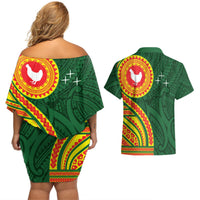Manu'a Cession Day Couples Matching Off Shoulder Short Dress and Hawaiian Shirt Polynesian Pattern