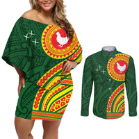 Manu'a Cession Day Couples Matching Off Shoulder Short Dress and Long Sleeve Button Shirt Polynesian Pattern