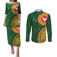 Manu'a Cession Day Couples Matching Puletasi and Long Sleeve Button Shirt Polynesian Pattern LT03 Green - Polynesian Pride