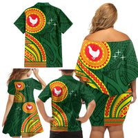 Manu'a Cession Day Family Matching Off Shoulder Short Dress and Hawaiian Shirt Polynesian Pattern